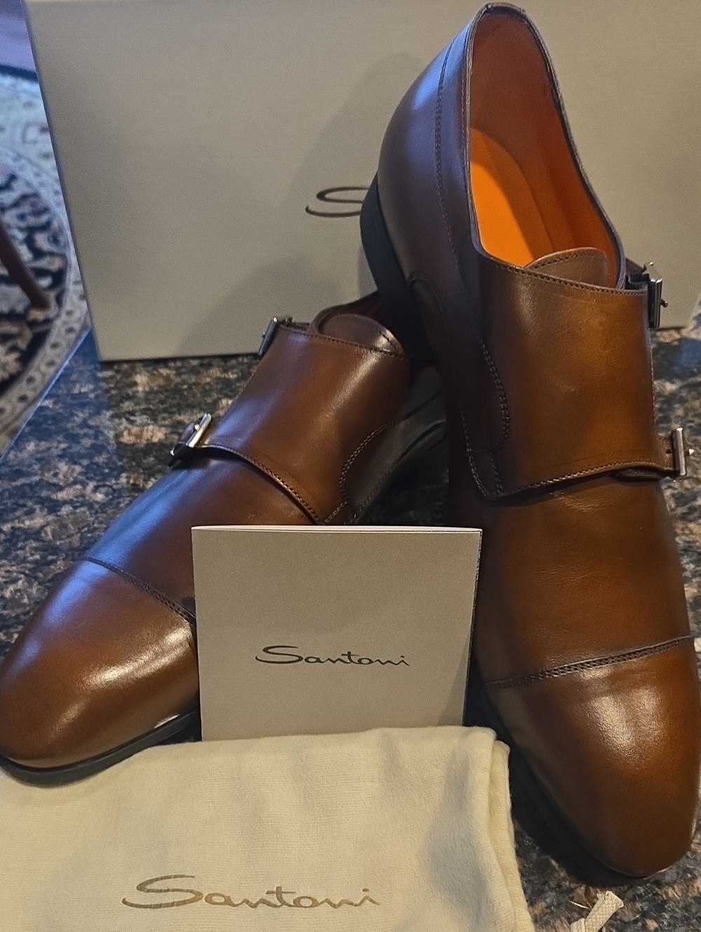 Santoni UPTON-2 Brown Leather Double Monk Strap Oxfords. Never Worn. 13D